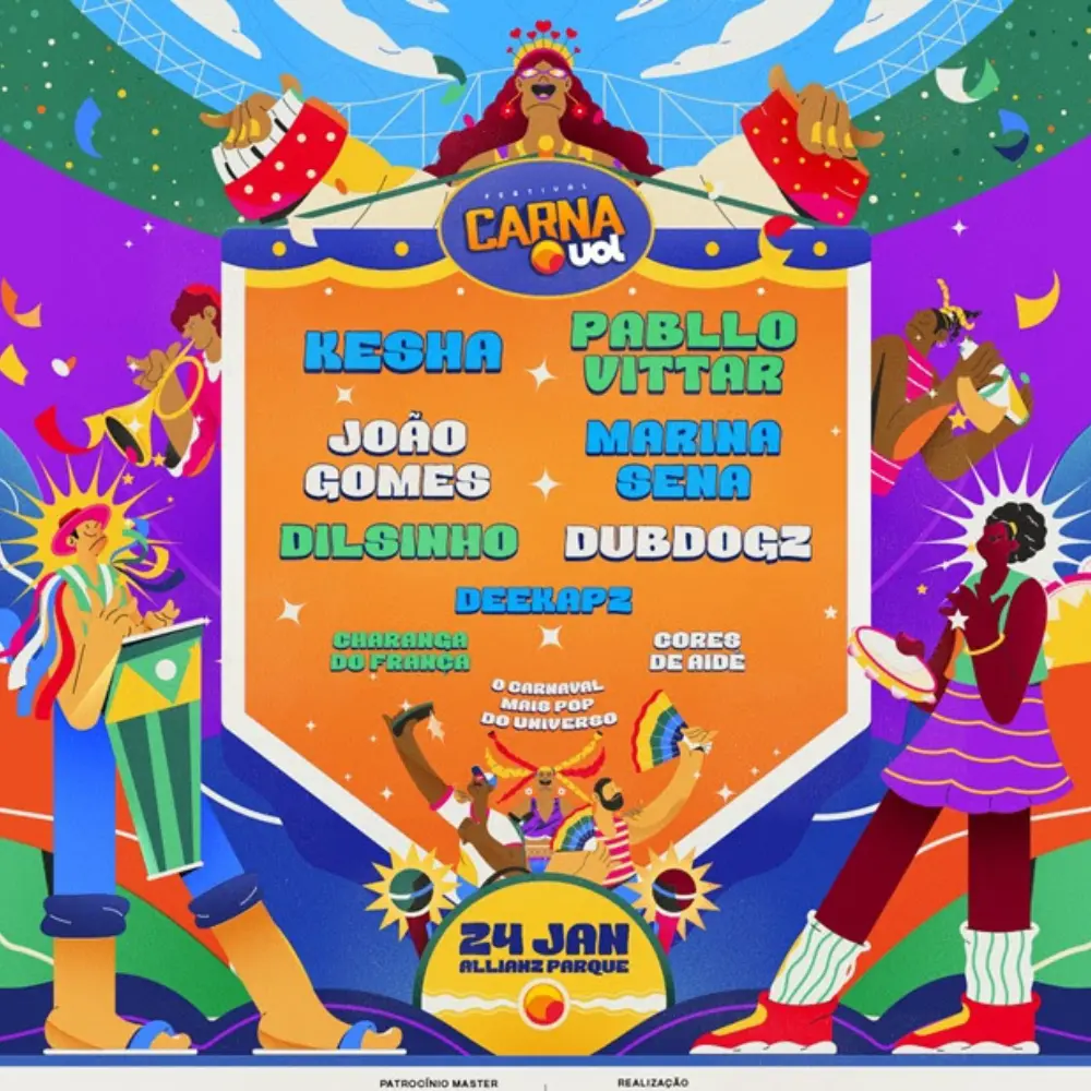 CarnaUOL 2026: Pabllo Vittar, Kesha e João Gomes estão confirmados na 11ª edição